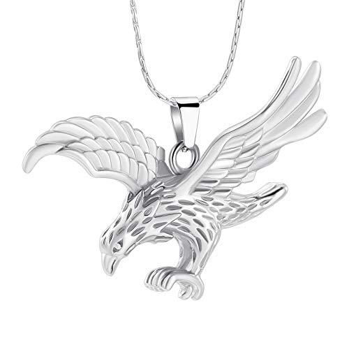 constantlife Cremation Jewelry for Ashes Stainless Steel Eagle Memorial Urn Necklace Keepsake Pendant for Human Pets Silver
