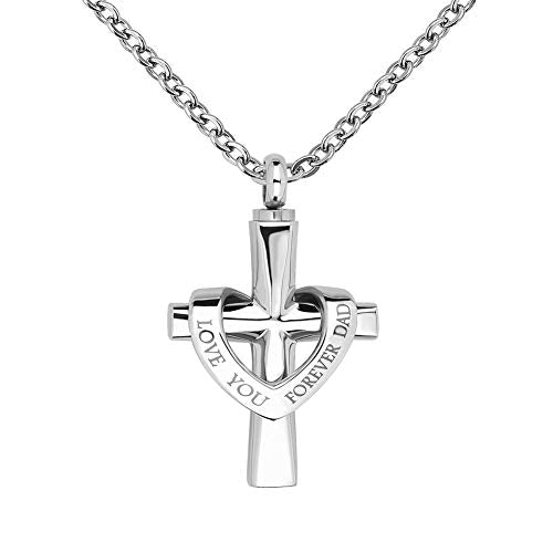 Cross Urn Necklace for Ashes I Love You Forever Cremation Jewelry Keepsake Pendant for Women Dad