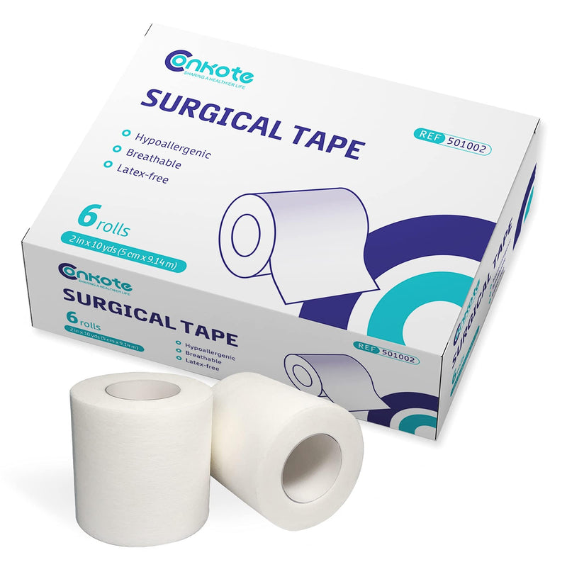 [Australia - AusPower] - Conkote Soft Paper Surgical Tape 2" x 10 Yards, Gentle Adhesion and Hypoallergenic, 6 Rolls White 