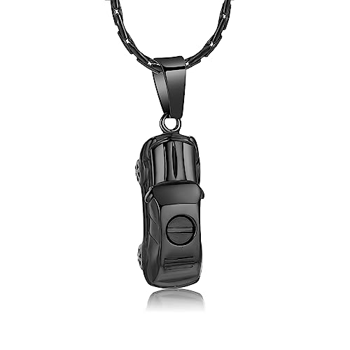 constantlife Small Car Cremation Jewelry for Men Women Urn Necklace for Ashes Stainless Steel Mini Human Pet Ashes Memorial Pendant Black