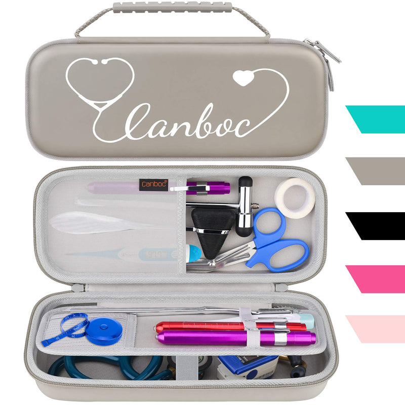 [Australia - AusPower] - Canboc Stethoscope Case, Large Stethoscope Holder with ID Slot, Compatible with 3M Littmann Classic III, Lightweight II S.E., Cardiology IV Stethoscope, Mesh Bag fit Pen Light, Grey PU-Grey 