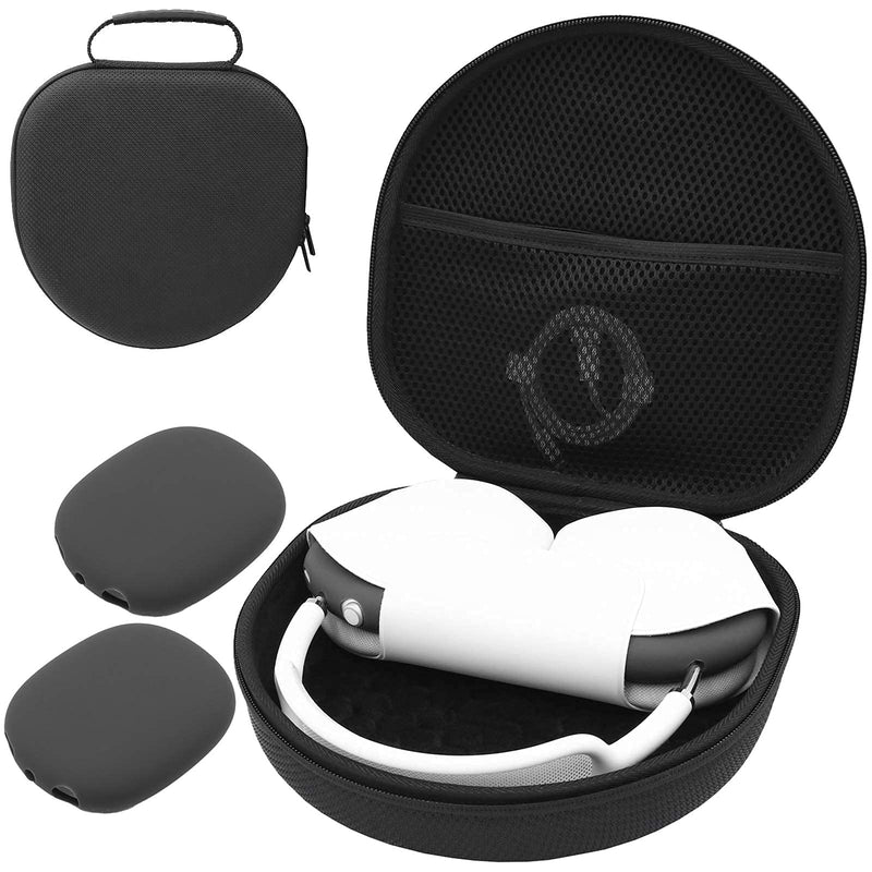 [Australia - AusPower] - ProCase Hard Case for New AirPods Max, Travel Carrying Headphone Case with Silicone Earpad Cover & Mesh Pocket, AirPods Max Protective Portable Storage Bag -Black Black 