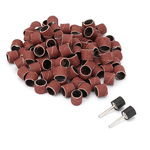 12 mm Sandpaper Ring Sandpaper Disc Sanding Drill, 2 Pieces Drum Mandrel and 100 Pieces Sanding Drum Set 1/2 Inch for Dremel Rotary Tool
