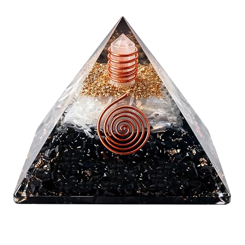 Shungite Orgonite Pyramid with Selenite – Handcrafted Crystal Pyramid for Home & Meditation Space Black Shungite and Selenite