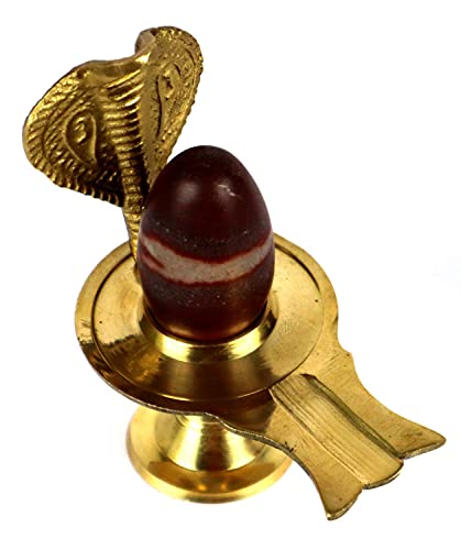 ASHIRWAD Narmadeshwar Shivling with Brass Jalheri (Yoni) Narmada River Banalinga Shiva Lingam Stone for Puja | AE000052-03 (4 inches) 4 inches