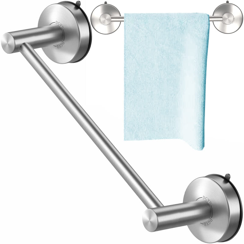 DGYB Suction Cup Towel Bar for Bathroom 17 Inch Brushed Nickel Towel Holder Stainless Steel Premium Kitchen Towel Rack Wall Mounted 17in Silver Brushed Nickel