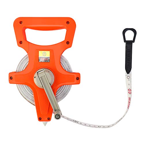 QWORK Fibreglass Tape Measure Tape 30 m / 100 FT, Double-Sided Orange 1 Piece