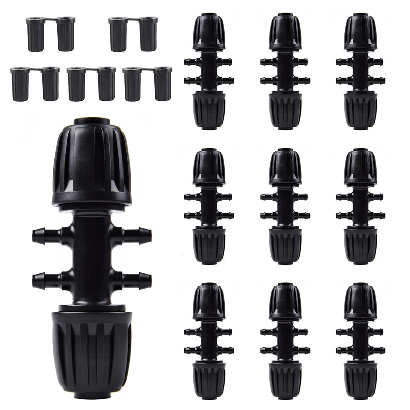 [Australia - AusPower] - Kalolary 10PCS Barbed Tee 1/2 inch to 1/4 inch Irrigation Tube Anti-Drop Premiun Quality Fitting (fits 13mm ID/ 4mm ID), 16mm PE Pipe Lock Female Connector to 47 Pipe Variable Diameter Six-Way Adapter Black 