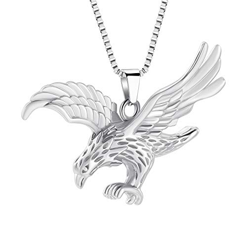XSMZB Eagle Urn Necklace for Ashes of Loved Ones Keepsake Ash Holder for Pet Human Memorial Cremation Jewelry for Ashes for Men Women Silver