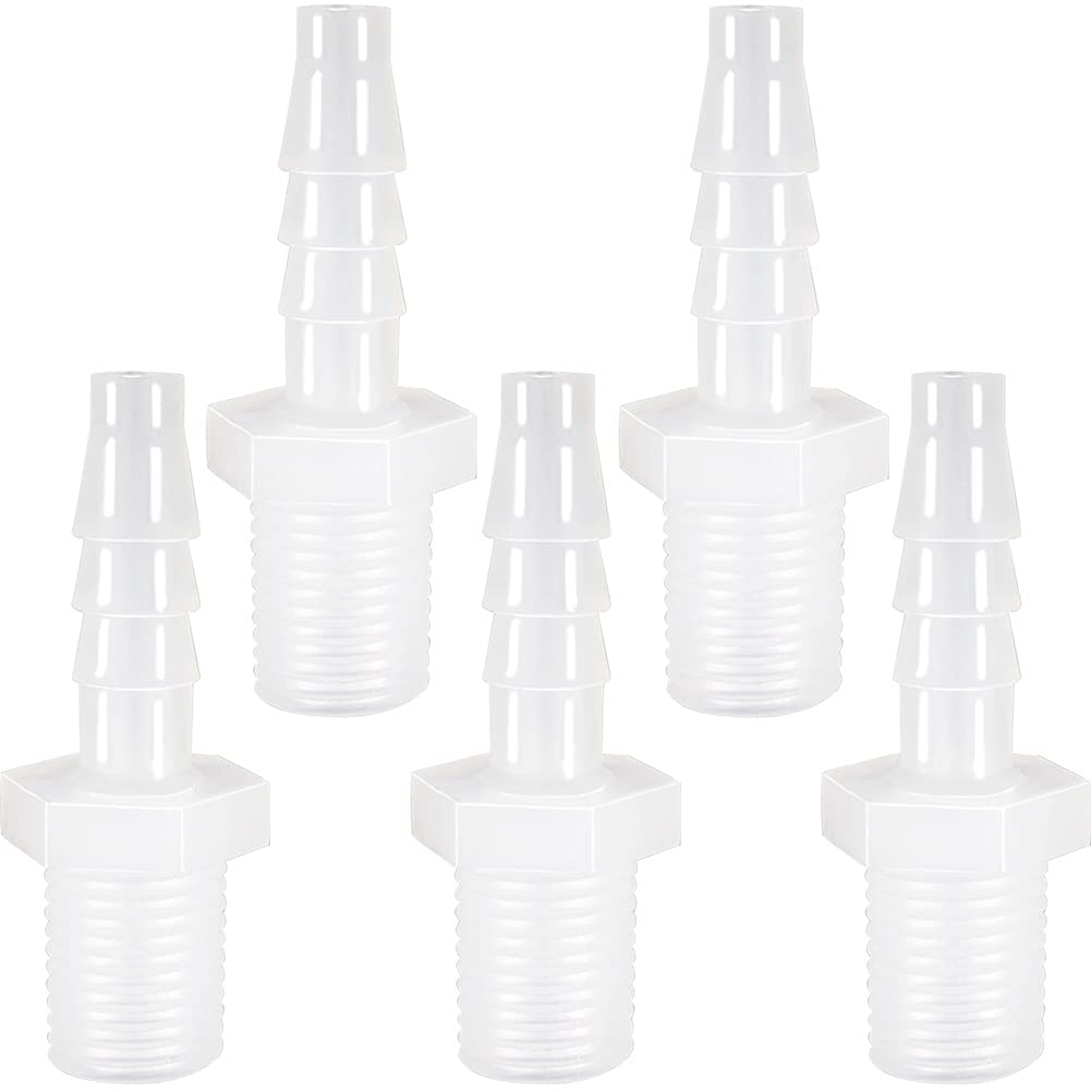 Plastic Hose Barb Fitting, 3/8" Barb X 3/8" NPT Male Thread Adapter Connector Pipe Fittings for Fuel Gas Liquid Air (Pack of 5)