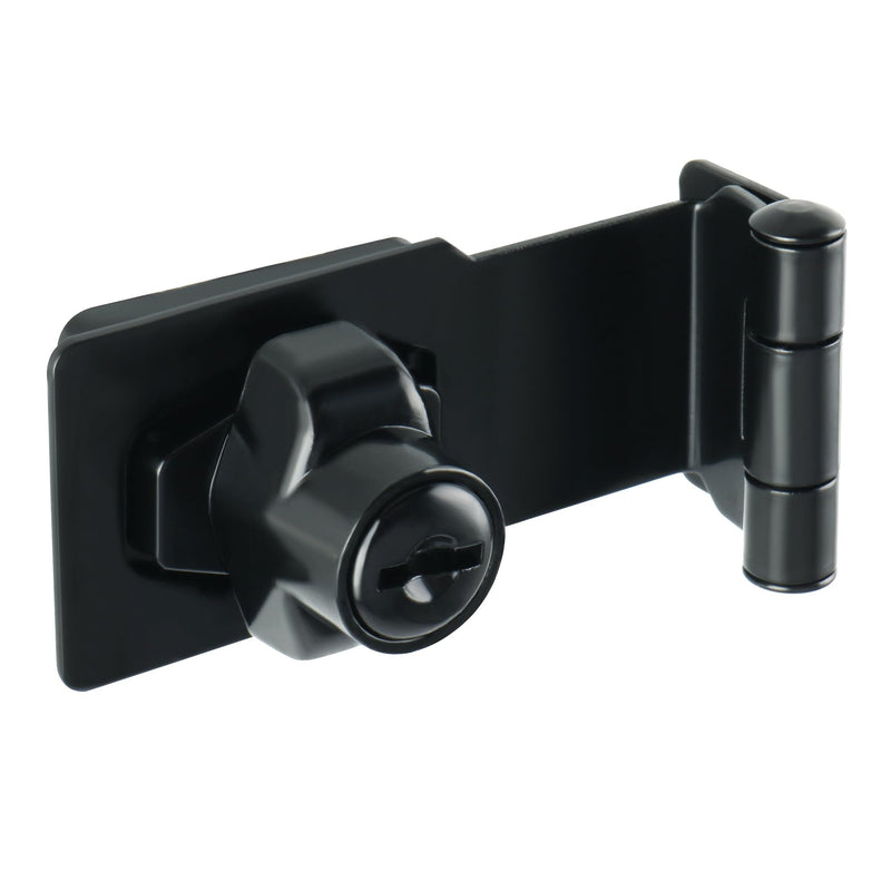 [Australia - AusPower] - Alise Keyed Hasp Lock Right Angle 90°,3 Inch Safety Packlock Clasp Hasp Lock Latch with Lock, Black Door Hinge Lock with Keys Keyed Locking Hasp for Cabinets Closets Doors 3 Inch 