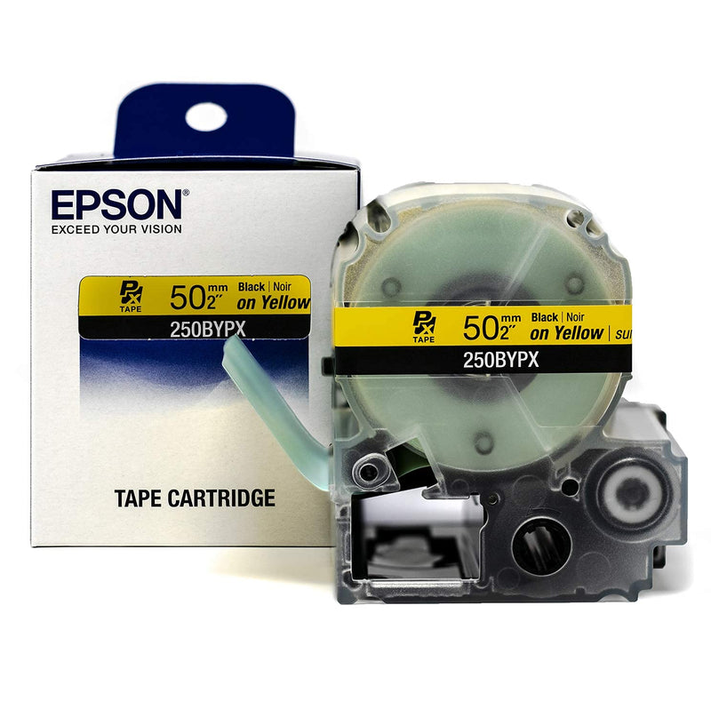Epson LABELWORKS 250BYPX Genuine PET (Polyester) Tape Cartridge - Black on Yellow Standard Industrial Label Maker Tape - 2" (50MM) Wide, 26.2 ft