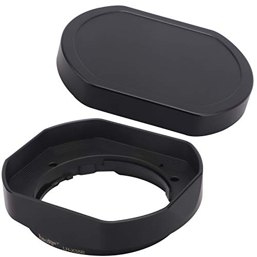 Haoge LH-X35B Metal Square Bayonet Lens Hood for Fujinon XF35mmF2 R WR XF23mmF2 R WR XC 35mm F2 (XC35mmF2), Fuji 35mm F2 Hood, 23mm F2 Lense Hood, with Metal Front Cap, Replaces LH XF35 2 Hood Black