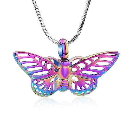 Minicremation Cremation Jewelry for Ashes - Memorial Keepsake Butterfly Necklace Urn Pendant for Beloved's Ashes Colorful