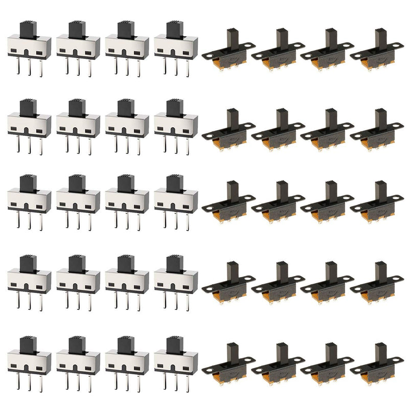 [Australia - AusPower] - 20PCS Vertical Slide Switches 1P2T SPDT 3 Pin 2 Position DC50V SS12D10 High Knob Micro Slide Switch with 20PCS Mini Panel Slide Switch ON/Off SS12F15 3Pin Latching Toggle Switch SS12D10+SS12F15 