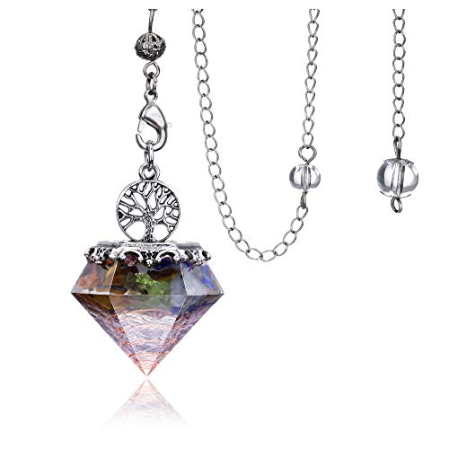 7 Chakra Crystal Dowsing Pendulum Reiki Life Tree 6 Faceted Pointed Pendulum Scrying Dowser for Divination, Meditation, Wicca 7 Chakra