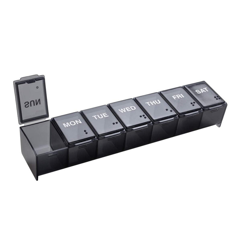 [Australia - AusPower] - EZY DOSE Weekly (7-Day) Pill Case, Medicine Planner, Vitamin Organizer Box, Convenient and Easy to Use, Large Compartments, Travel Friendly, Black, Made in the USA, BPA Free 1 Count (Pack of 1) 