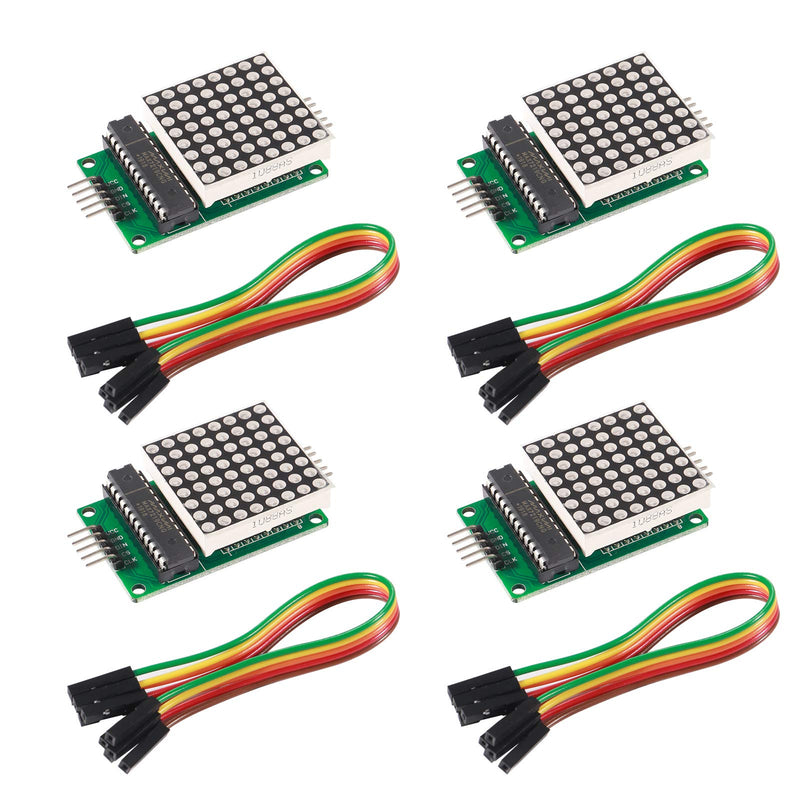 [Australia - AusPower] - MAX7219 Dot Matrix Module 8x8 LED Display Modules for Arduino Raspberry Pi Microcontroller with 5Pin Wires Red (Pack of 4) 