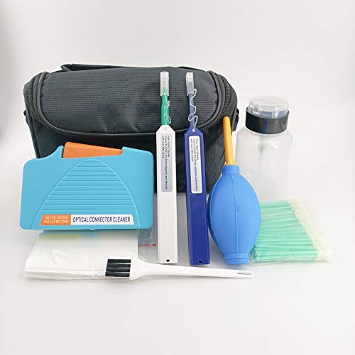 Fiber Optic Cleaning Kit — Fiber Cleaner for FC SC ST LC Connector, FTTH Cleaning Cassette (550+ Cleans), 1.25mm & 2.5mm Optic Cleaner Pen (800+ Cleans), Cleaning Sticks, Wipes