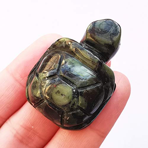 1 Pcs Natural Kambaba Jasper Tortoise Crystals and Healing Stones, 1.5" Hand Carved Animal Collectible Sculpture Fengshui Healing Crystal Green-kambaba Jasper