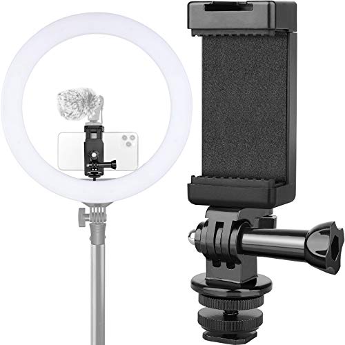 Anwenk Phone Holder Hot Shoe Mount Adapter with Cold Shoe Mount for Microphone/ Flash Light Compatible with Gopro Hero DJI Osmo Action Camera Smartphone, Attach on DSLR Camera / Ring Light/ Tripod Hot Shoe Mount Compatible with Gopro