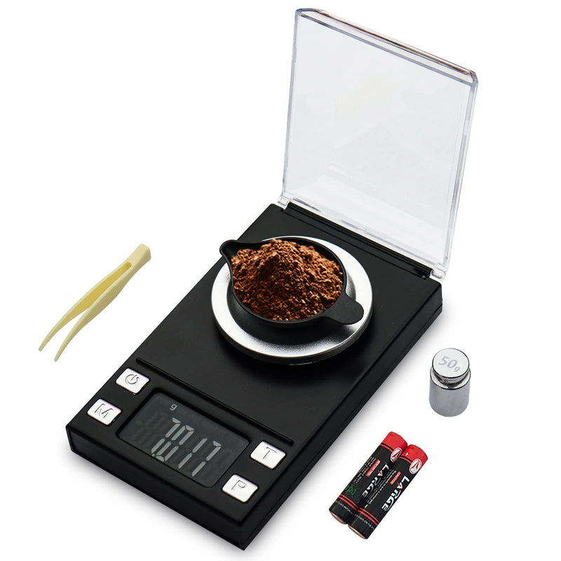 UNIWEIGH Milligram Scale 50g/0.001g,Precision Mini Carat Gram Scale for Powder Medicine,Jewelry,Gem,Reloading,Lab,Pocket Scale with Cal Weight,Professional Mg Scale with Tare,LCD Display,Powder Scoop Black