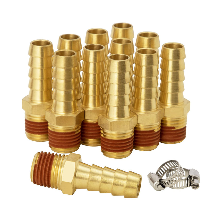 [Australia - AusPower] - SUNGATOR 12-Pack Air Hose Fittings, 3/8" Barb to 1/4" NPT Air Hose Repair Kit with Sealant, 3/8" Barb to 1/4" NPT Air Hose Barb Fitting, Brass Barbed Air Hose Repair Connector with 12 Pcs Hose Clamp 12-Pieces Set 