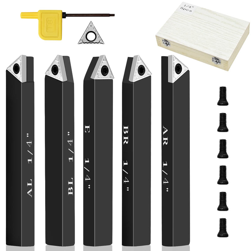 [Australia - AusPower] - 1/4" Indexable Carbide Turning Inserts Holder Set for Machining Lathes, 5 Pcs Set Metal Lathe Tools Inserts Bits with Carbide Inserts TCMT090204. 1/4 in 