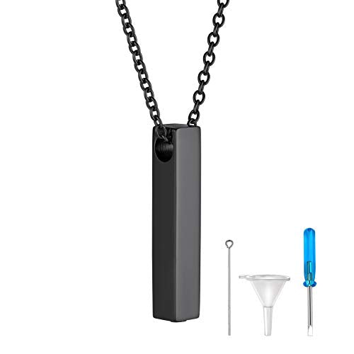 FindChic Personalized Urn Necklaces for Ashes Vertical Bar/Moon Cat/Sand Clock/Dog Claw Pendant Stainless Steel/18K Gold Plated/Black Waterproof Keepsake Cremation Jewelry with Funnel, with Gift Box 1. vertical bar (black) not customized