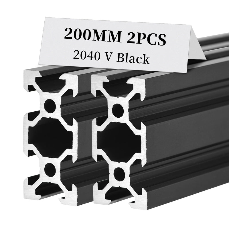 [Australia - AusPower] - 2pcs 2040 V slot Aluminum Extrusion Profile 200mm 7.874inch European Standard Anodized Extruded Linear Rail Guide Frame for 3D Printer Laser Engraving CNC Automation Equipment DIY Black BELLA BAYS 200mm (7.874") 2040 V Black 2 