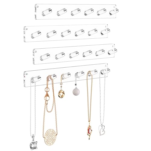 NIUBEE Acrylic Necklace Hanger Wall Mount, Jewelry Organizer Holders,4 Pack 4