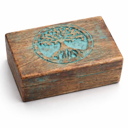 Handmade Wooden Jewelry & Keepsake Box, Decorative Storage Box, 8 x 5 Inch Blue Wash Finish