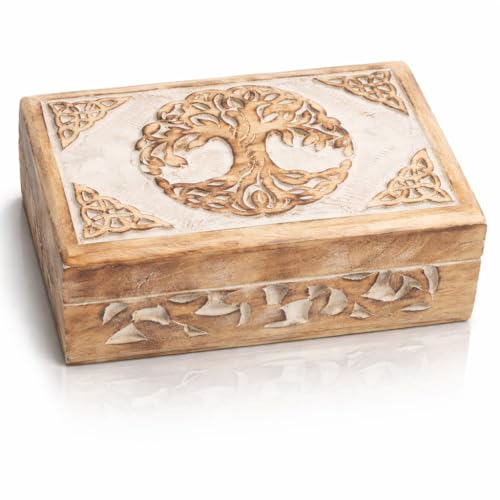 Handmade Wooden Jewelry & Keepsake Box, Decorative Storage Box, 8 x 5 Inch White Wash Finish