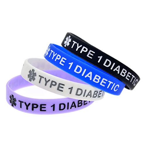 Type 1 Diabetic Insulin Dependent Medical Alert ID Silicone Bracelet Black Blue Purple and White Silicone Bracelet Chain