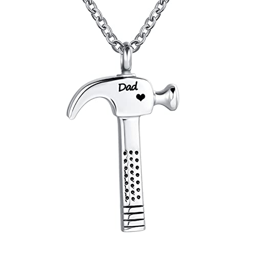 YSAHan Hammer Shape Cremation Urn Necklace Ashes Memorial Pendant Stainless Steel Locket Keepsake Jewelry for Dad Mom Grandpa