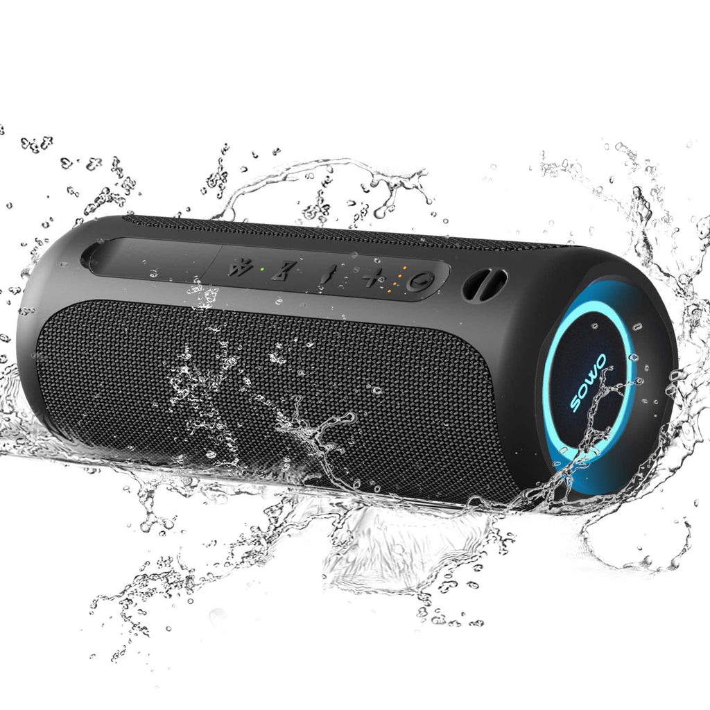 [Australia - AusPower] - Portable Speaker, Wireless Bluetooth Speaker, IPX7 Waterproof, 25W Loud Stereo Sound, Bassboom Technology, TWS Pairing, Built-in Mic, 16H Playtime with Lights for Home Outdoor - Black 