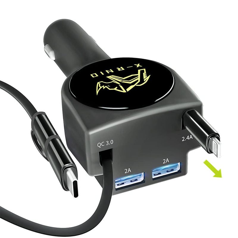 [Australia - AusPower] - Retractable Car Charger, Fast Charge 3.1A 47W, Retractable Cables (3Ft) and 2 USB Ports Car Charger Adapter, Compatible with iPhone & Android Cell Phones,Car Accessories Interior 