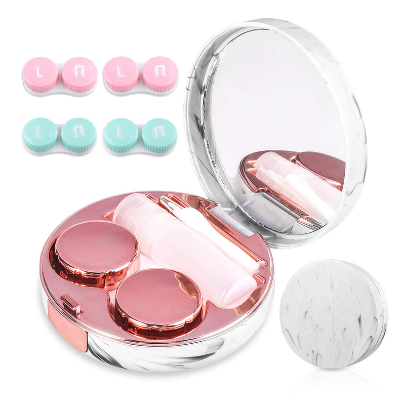 [Australia - AusPower] - Contact Lens Case，Portable Travel Contact Lens Box with Mirror Tweezers Remover Tool Solution Bottle for Travel & Home D-Rose Gold 