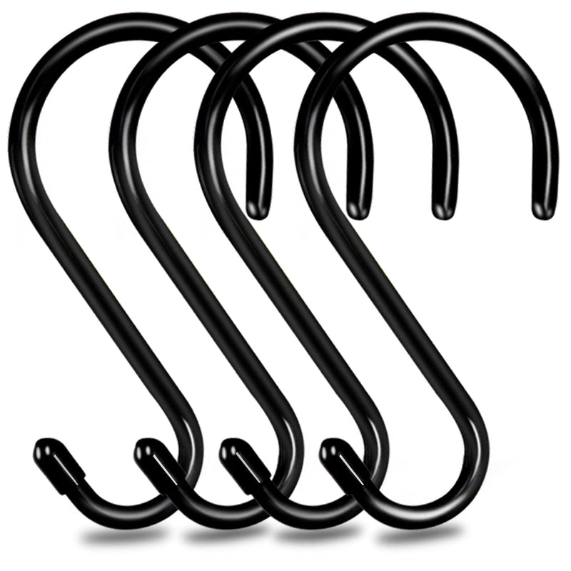 [Australia - AusPower] - Large Heavy Duty S Hooks 6 inch 7 MM Thick Vinyl Coated S Hook for Hanging Plants Outdoor, Metal Black Rubber Coated S Hooks for Closet Jeans Bags Pot Cups Jewelry Garden Tools. 4 Pack 4 Pack Black 