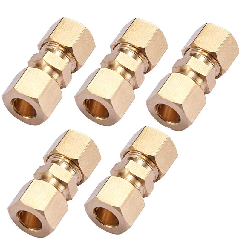 [Australia - AusPower] - Brass Compression Tube Pipe Fitting Connector, Straight Coupling Adapter, 3/8" Tube OD x 3/8" Tube OD Connector 5pcs (3/8" OD Compression x 3/8" OD Compression) 3/8" OD Compression x 3/8" OD Compression 