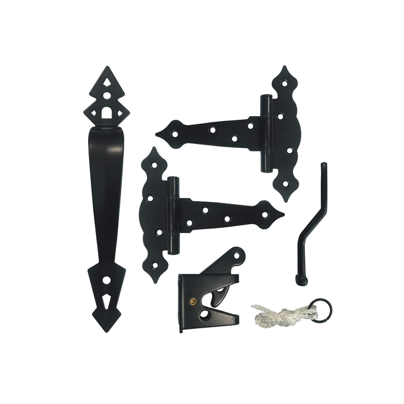 Nuvo Iron Black Decorative Ornamental Tee Hinge Set - Includes Handle, Hinges, Latch and Catch- 5" 1