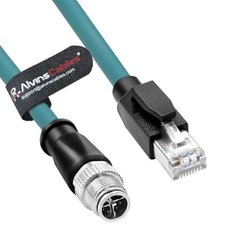 Alvin's Cables M12 8 Pin X Code to RJ45 Industrial Ethernet Cable for Cognex in Sight 8200 8400 Series IP67 Waterproof Shielded Cord for Industrial Camera 16.4ft/5M 5M/16.4FT Straight 8 Pin Green