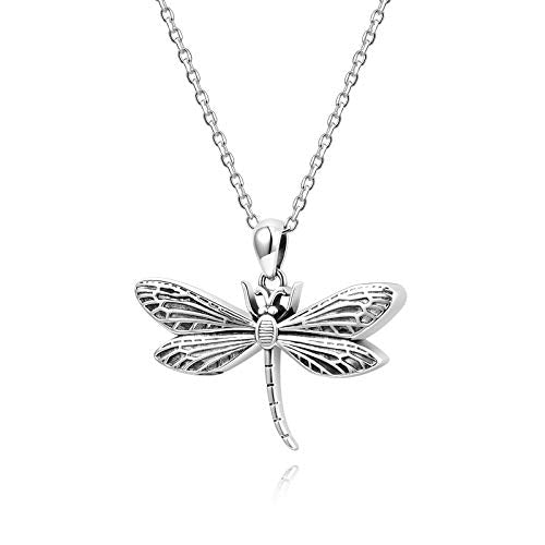 925 Sterling Silver Cremation Jewelry Dragonfly Butterfly Urn Necklace Hold Two Dual Ash Necklace for Loved Ones Cremains Keepsake Memorial Gift for Women dragonfly urn necklace