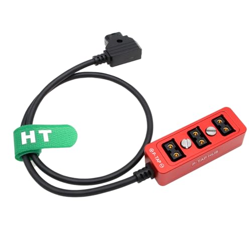 DTAP Power Splitter Triple Cable Box Hub, D-tap Male to Female 3 Port Distributor for ARRI Camera Anton Bauer Battery Ronin 2 1/4" Mount (50cm, Red) 50cm
