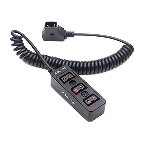 DTAP Power Splitter Triple Cable Box Hub, D-tap Male to Female 3 Port Distributor for ARRI Camera Anton Bauer Battery Ronin 2 1/4" Mount (Coiled, Black) 80cm Coiled