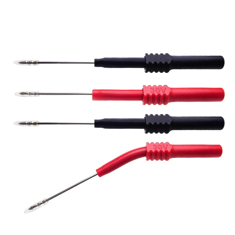 [Australia - AusPower] - 4pcs Soft PVC Flexible Non-Destructive Back Piercing Probe Kit Nickel Plating Needle Pin PA Insulation for Multimeter Test Cables Testing Red/Black 