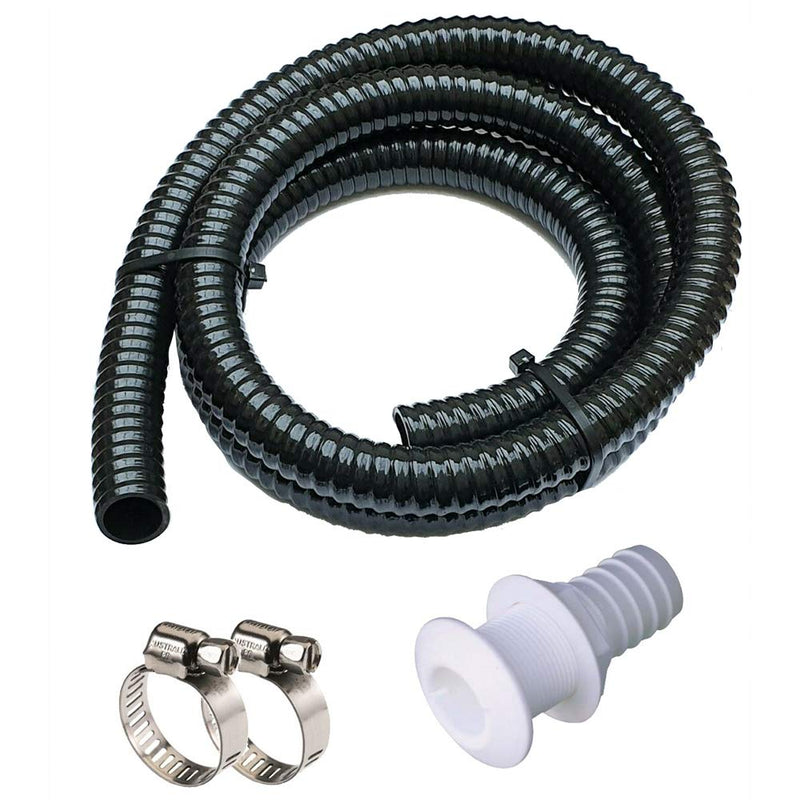 Bilge Pump Installation Kit Bilge Pump Hose 1-1/8-Inch Dia Plumbing Kit | 6 FT Premium Quality Kink-free Flexible PVC Hose | Includes 2 Clamps and Thru-Hull Fitting 1-1/8 Inch Dia Bilge Pump Hose