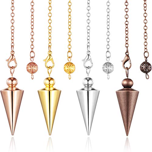 Hicarer 4 Pieces Copper Metal Pendulum for Dowsing, Classic, Four Color
