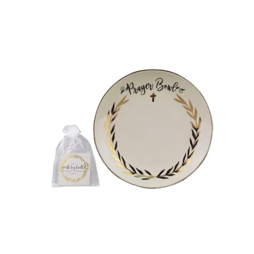 Young's Inc Ceramic Golden Faith Prayer Bowl with 40 Prayer Cards, 10 Inch Decorative Prayer Bowl, Christian Inspirational Giftfor Men, Women, Religious Home Decor, Reflection Bowl