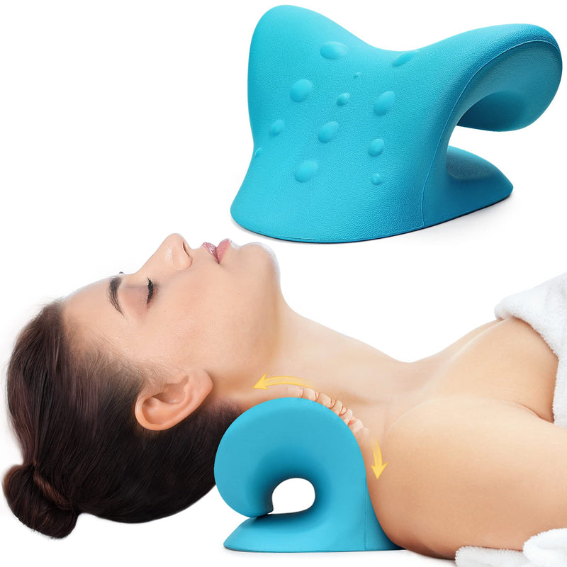 [Australia - AusPower] - Cozyhealth Neck Stretcher for Neck Pain Relief, Neck and Shoulder Relaxer Cervical Traction Device Pillow for TMJ Pain Relief and Muscle Relax, Cervical Spine Alignment Chiropractic Pillow (Blue) 